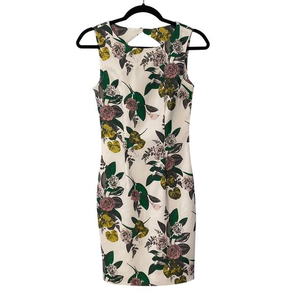 H&M Floral Sheath Cocktail Dress Beaded Detail Cutout Back Size 2 - Picture 1 of 7